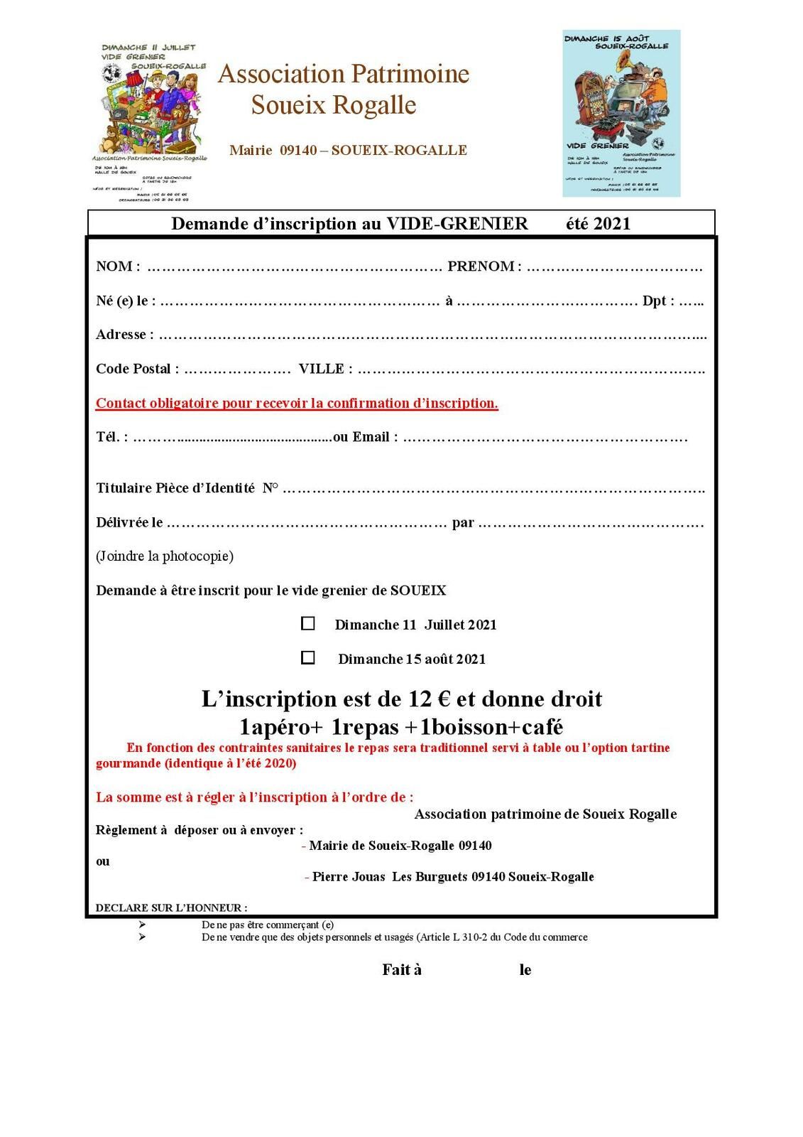 VIDE GRENIER  11 JUILLET 2021